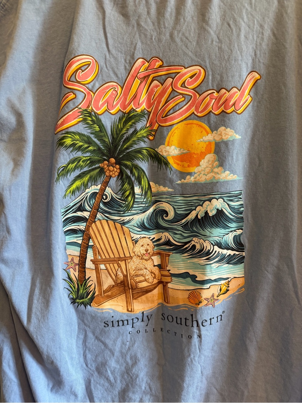 Simply Southern Light Blue 'Salty Soul' Beach Graphic Tee women’s size XL